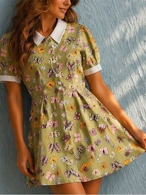 100% Cotton Butterfly Dress I Vintage Inspired Cottagecore Retro A-Line Size 8